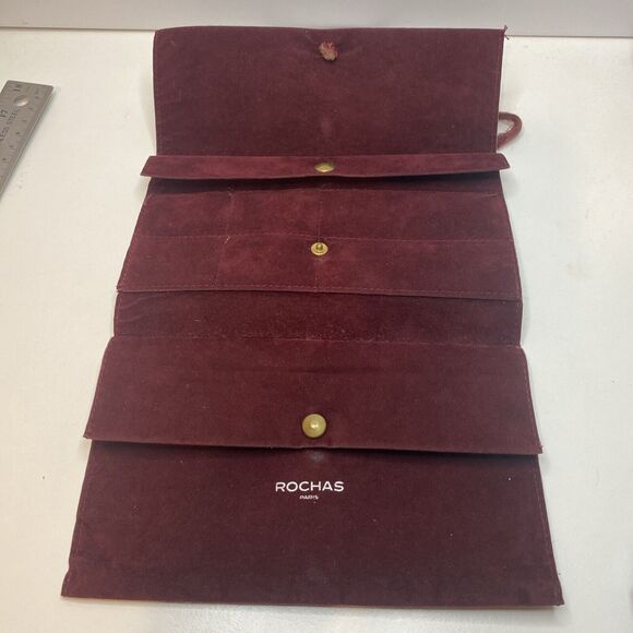 Rochas Paris Vtg Velvet Makeup Accessory Bag Burgundy Leather Interior France - Picture 4 of 9
